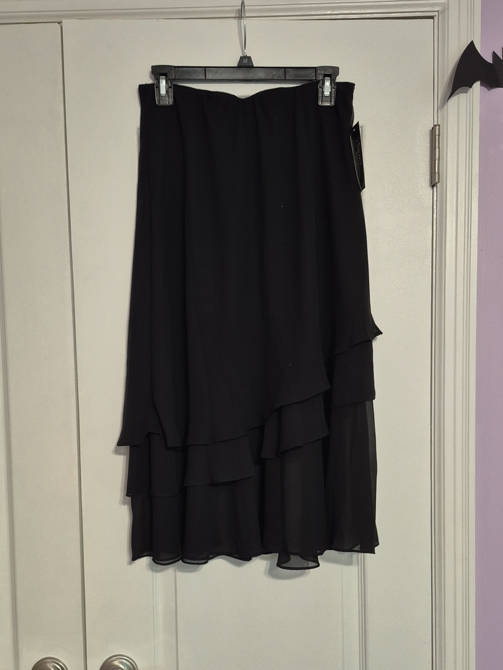 ALEX EVENINGS Petite Black Layered Ruffle Midi Skirt AS IS